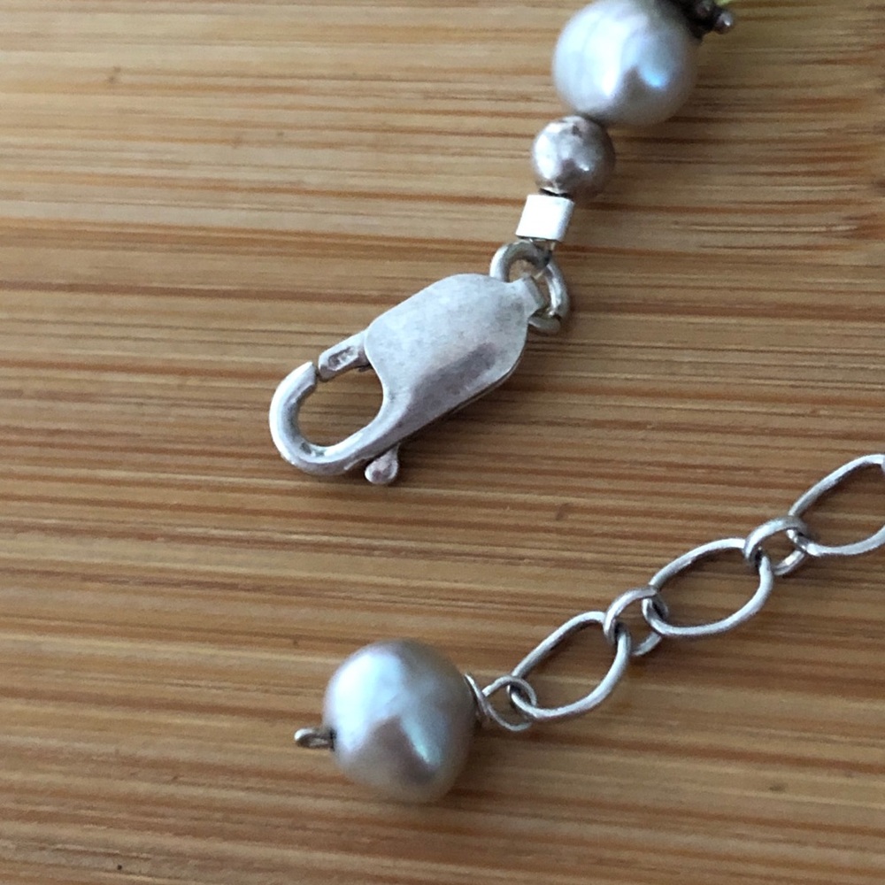 $62  Jade, Peridot & Pearl Estate Necklace  Sterling  Marked 925 - Picture 6 of 6